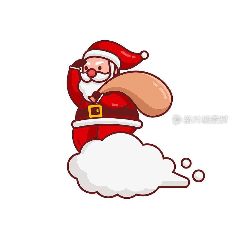 Christmas Santa Claus Cartoon Character Deliver gift by riding a cloud Flat Design Vector Illustration